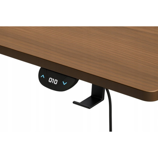 Masa de birou modernă, reglabile pe înălțime, nuc, LED, 140cm