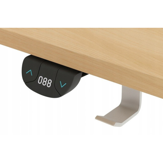 Masă electric reglată, 140 cm, LED, câmpie cu picioare albe