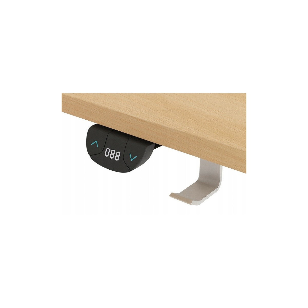 Masă electric reglată, 140 cm, LED, câmpie cu picioare albe