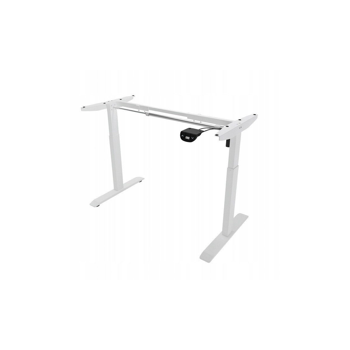 Masă electric reglată, 140 cm, LED, câmpie cu picioare albe