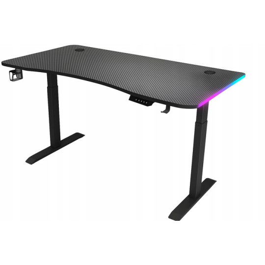 Masă reglabilă pe înălțime 140 cm – reglare electrică a înălțimii, neagră, iluminare cu LED