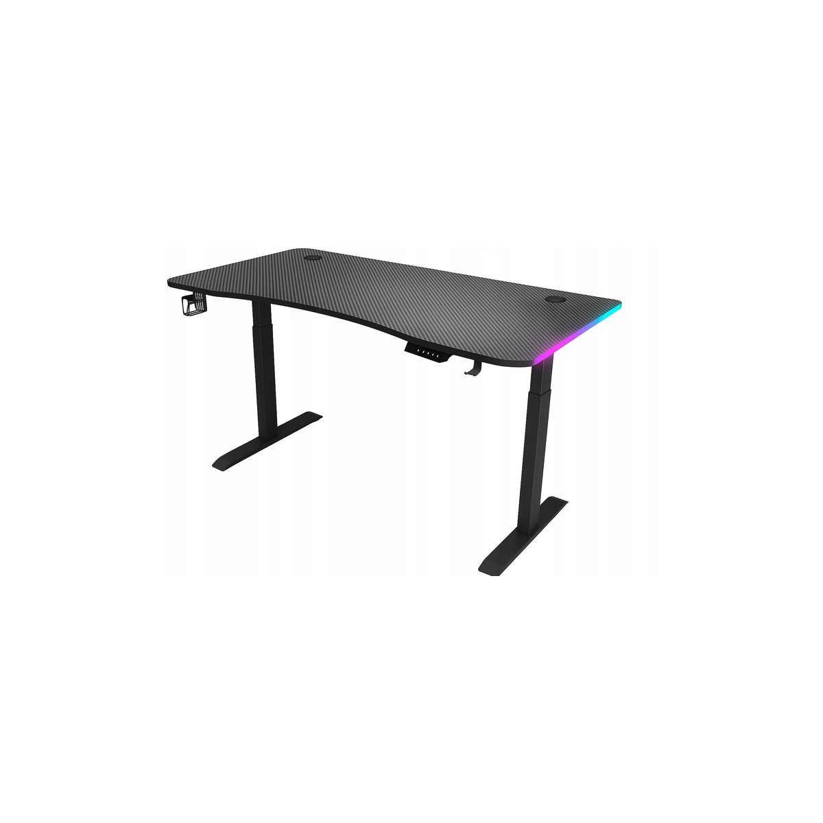 Masă reglabilă pe înălțime 140 cm – reglare electrică a înălțimii, neagră, iluminare cu LED