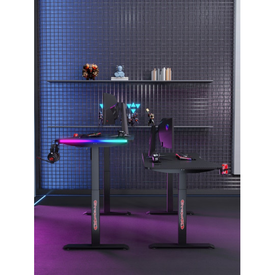 Masă reglabilă pe înălțime 140 cm – reglare electrică a înălțimii, neagră, iluminare cu LED