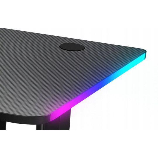 Masă reglabilă pe înălțime 140 cm – reglare electrică a înălțimii, neagră, iluminare cu LED