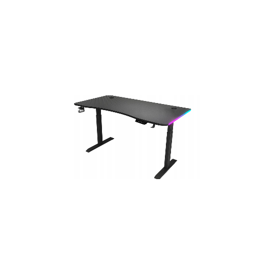Masă reglabilă pe înălțime 140 cm – reglare electrică a înălțimii, neagră, iluminare cu LED