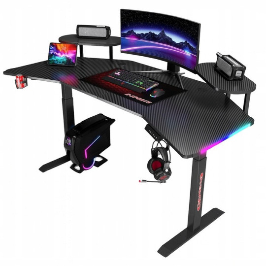 Masă ajustabilă pe înălțime 160 cm – reglare electrică, neagră, LED