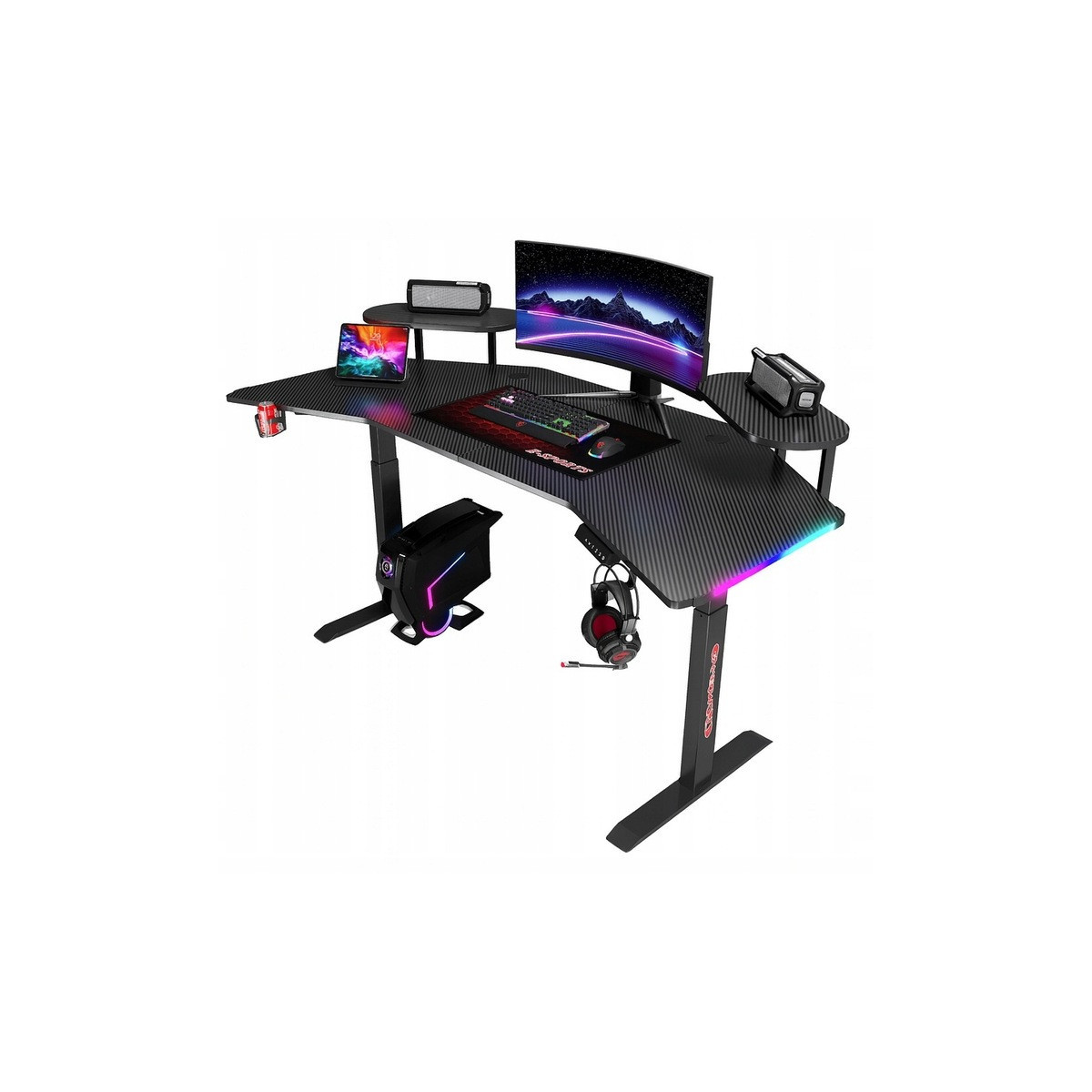 Masă ajustabilă pe înălțime 160 cm – reglare electrică, neagră, LED