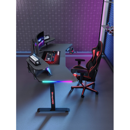 Masă ajustabilă pe înălțime 160 cm – reglare electrică, neagră, LED