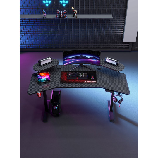 Masă ajustabilă pe înălțime 160 cm – reglare electrică, neagră, LED