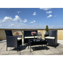 Mobilier de grădină din ratan negru cu perne