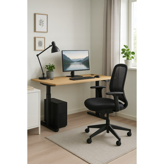 Masă reglabilă pe înălțime 120 cm, arin cu picioare negre, LED