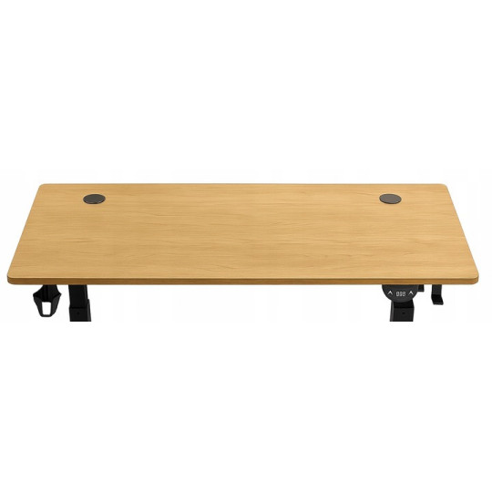 Masă ajustabilă pe înălțime 140 cm, frasin cu picioare negre, LED