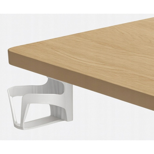 Birou computer ajustabilă 140cm, arin cu picioare albe, LED