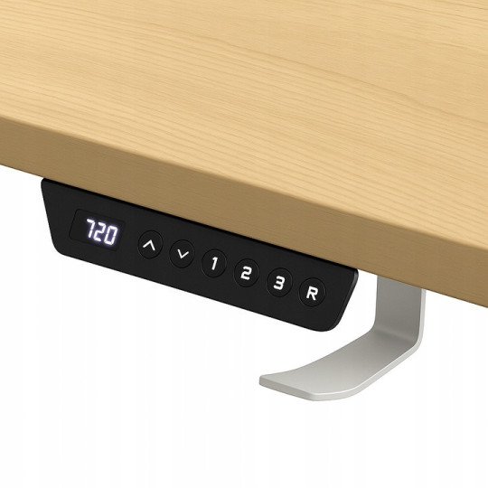 Birou computer ajustabilă 140cm, arin cu picioare albe, LED