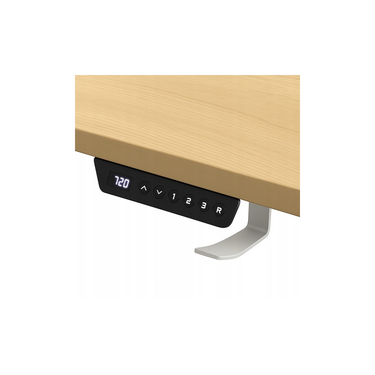 Birou computer ajustabilă 140cm, arin cu picioare albe, LED