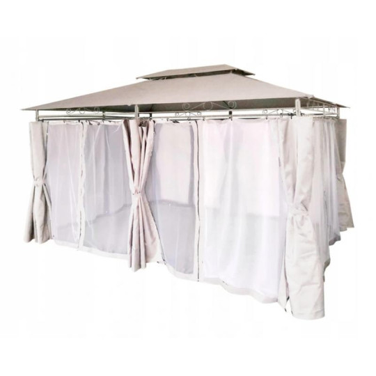 Foișor de grădină cu pereți laterali și perdele de culoare bej 3x4 m