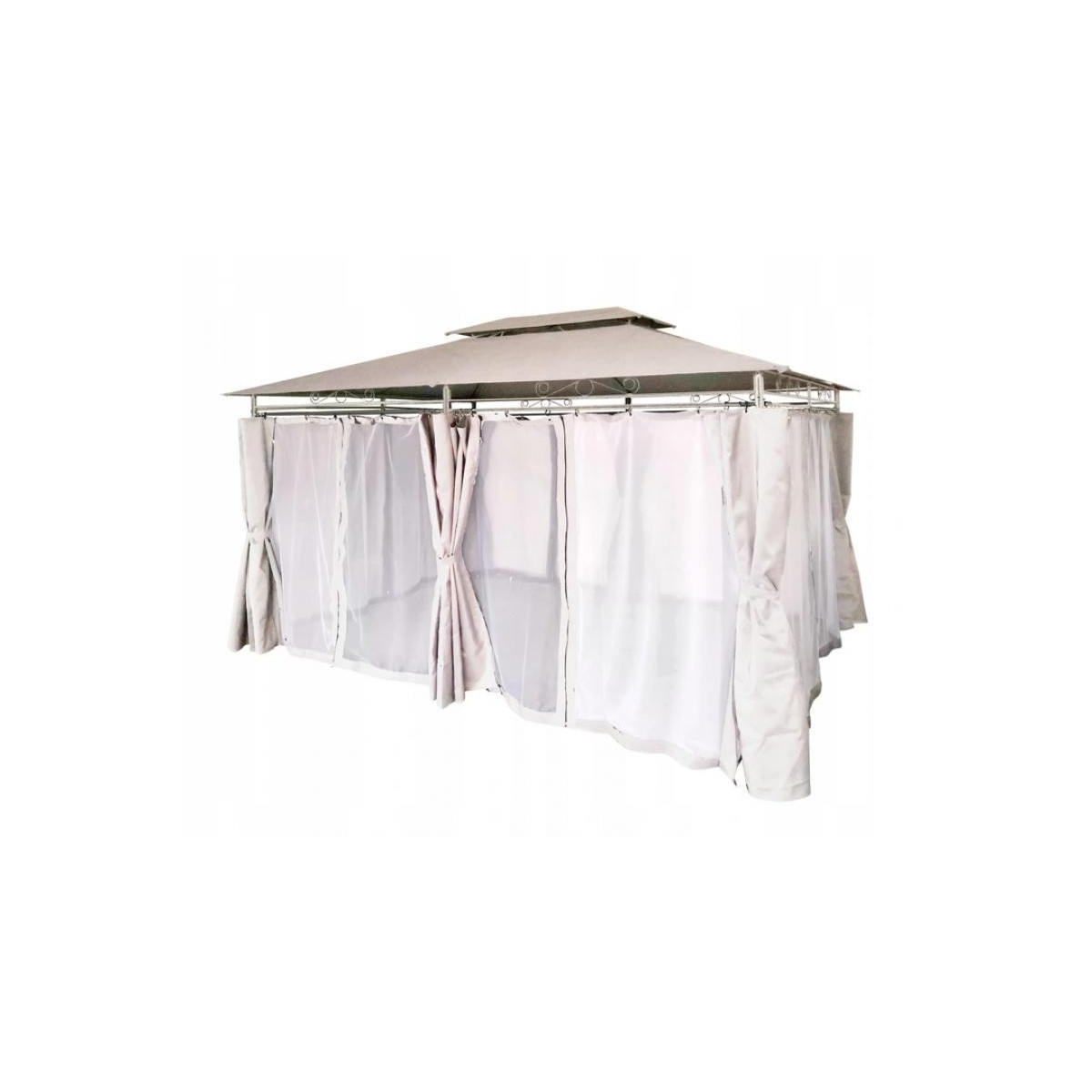 Foișor de grădină cu pereți laterali și perdele de culoare bej 3x4 m