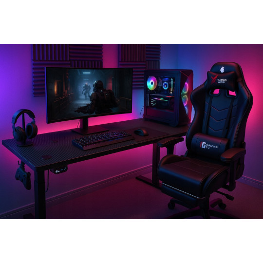 Masă de joc ajustabilă pe înălțime 120 cm, neagră, cu LED