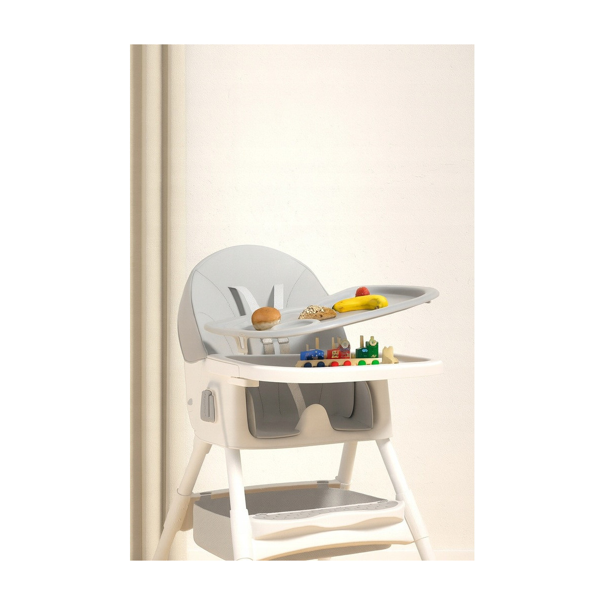 Scaun pliant pentru copii 4 în 1 cu tavă, gri