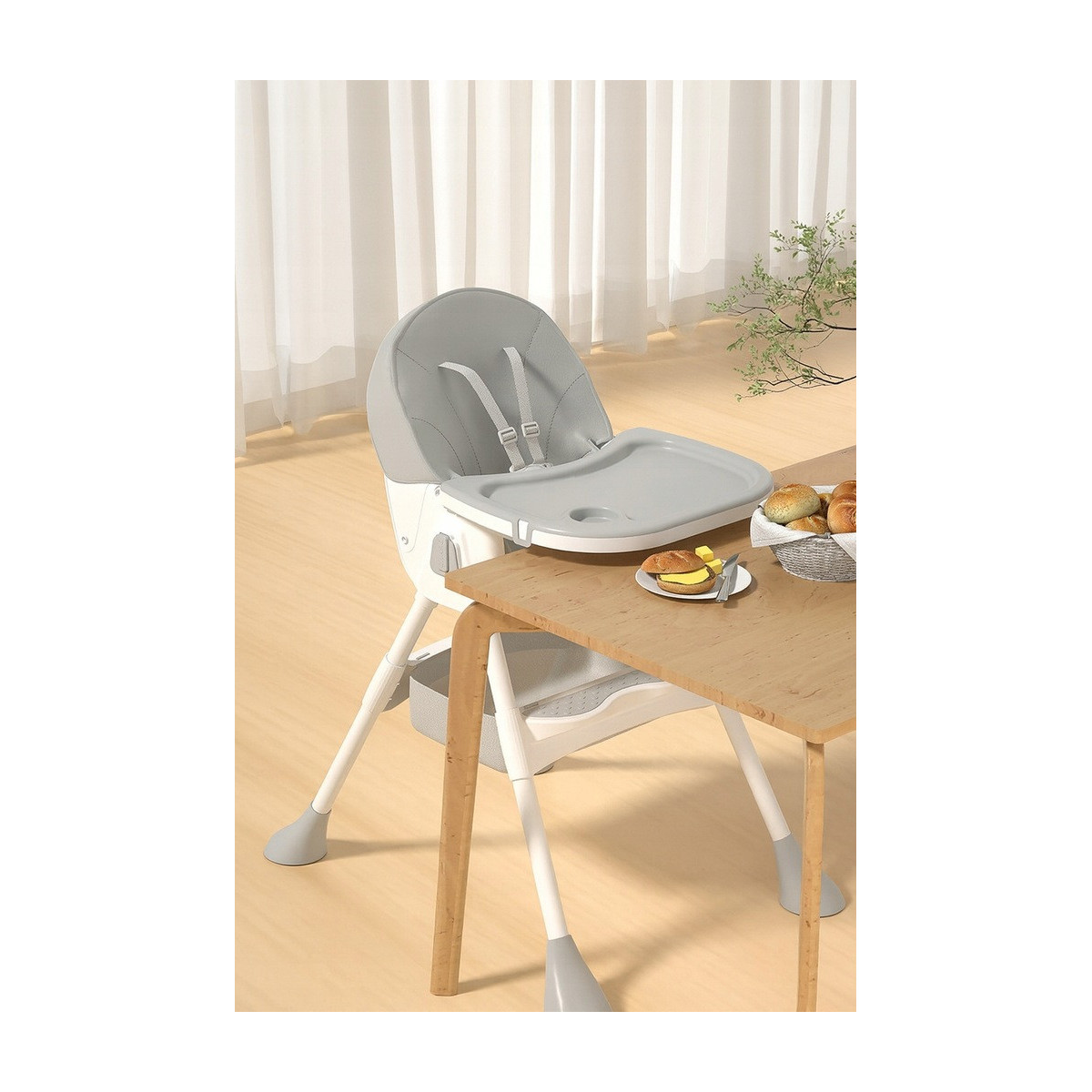 Scaun pliant pentru copii 4 în 1 cu tavă, gri