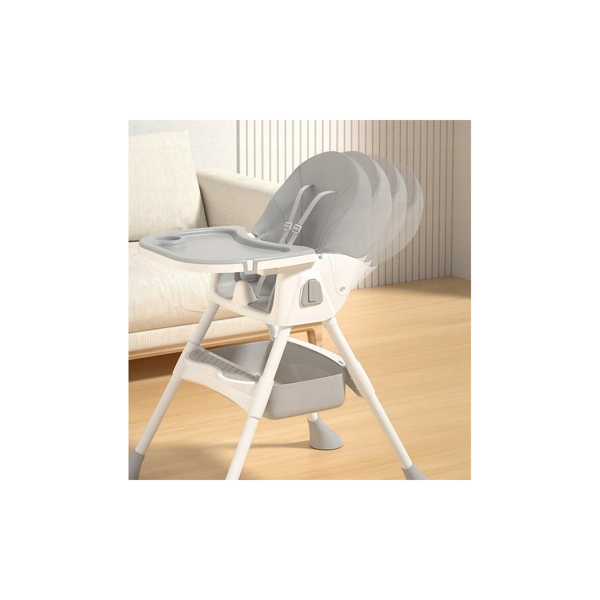 Scaun pliant pentru copii 4 în 1 cu tavă, gri