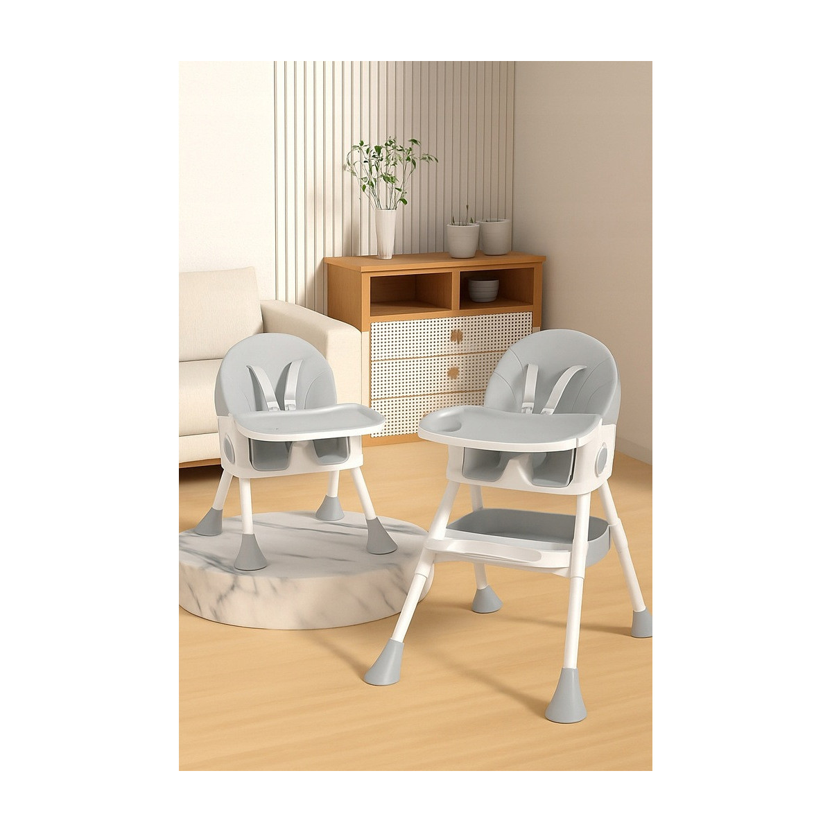 Scaun pliant pentru copii 4 în 1 cu tavă, gri