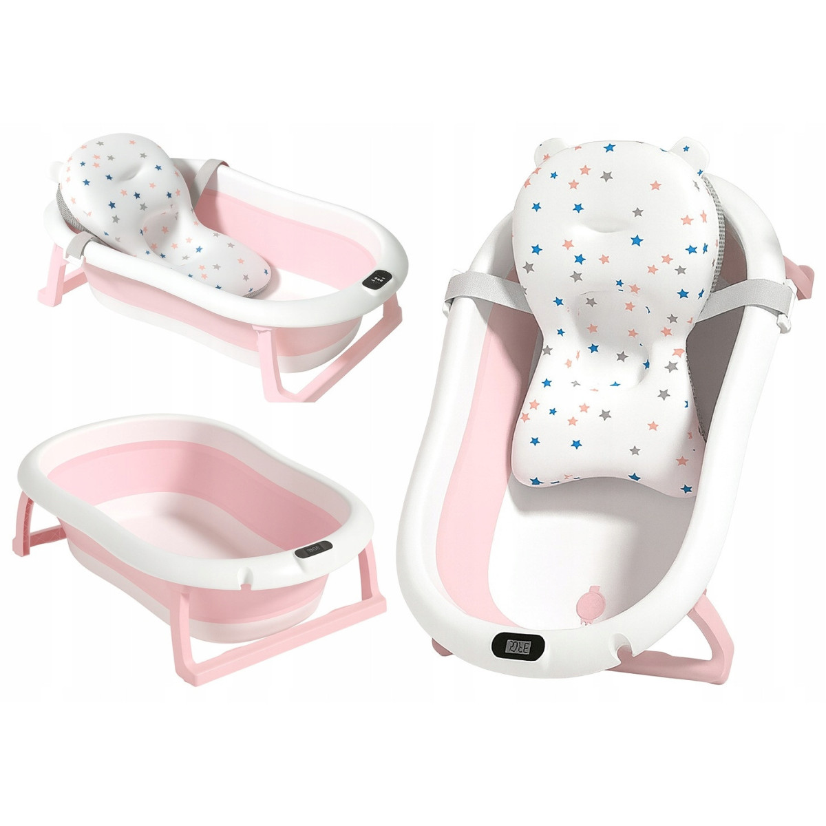 Vanița roz ARIEL pentru baie bebeluș cu suport și termometru