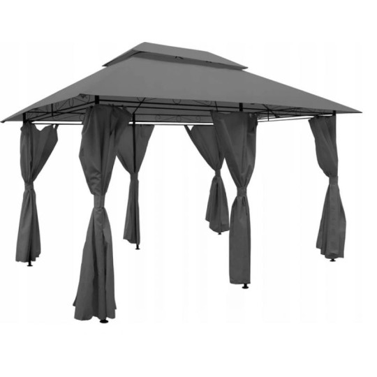 Pavilion de grădină gri cu perdele 3x4 m