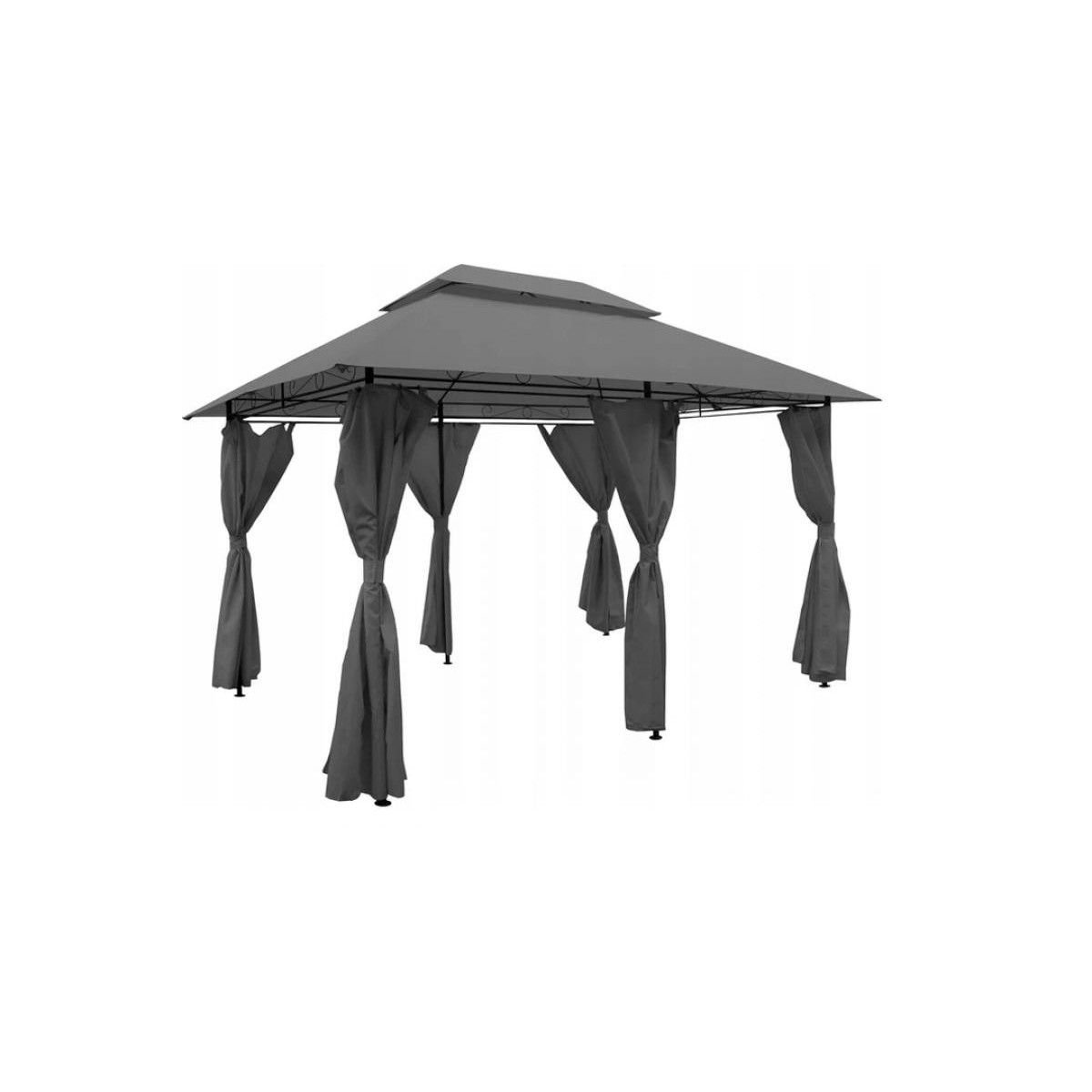 Pavilion de grădină gri cu perdele 3x4 m