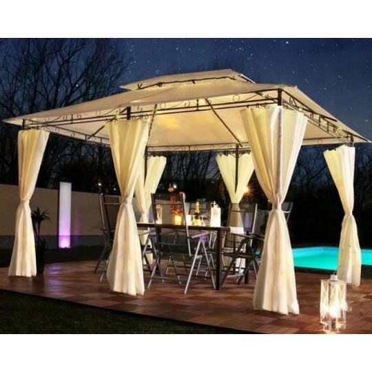 Pavilion de grădină gri cu perdele 3x4 m