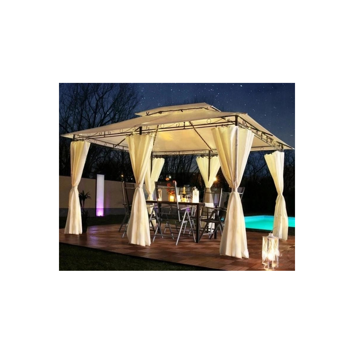 Pavilion de grădină gri cu perdele 3x4 m