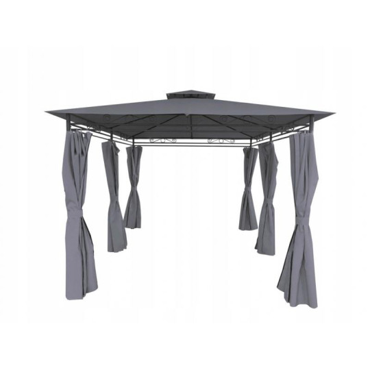 Pavilion de grădină gri cu perdele 3x4 m
