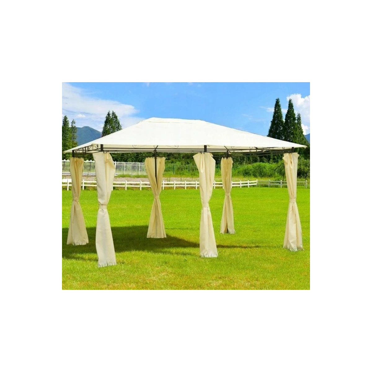 Pavilion de grădină gri cu perdele 3x4 m