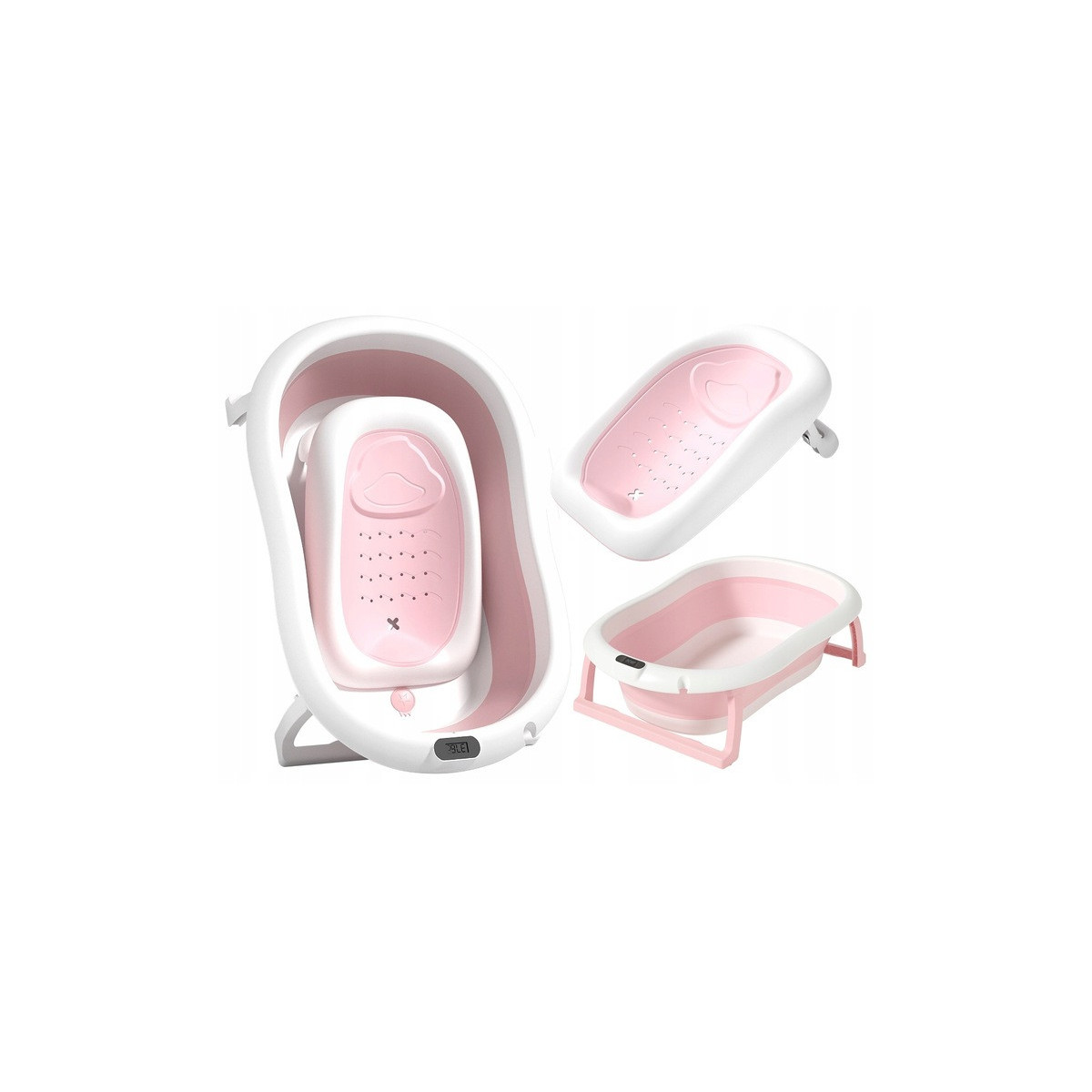 Cada de baie pliabilă roz pentru copii Ariel cu leagăn și termometru