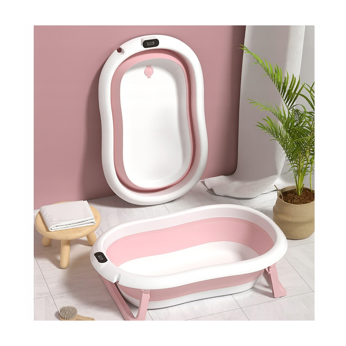 Cada de baie pliabilă roz pentru copii Ariel cu leagăn și termometru