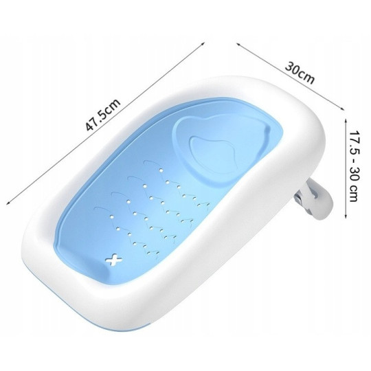 Vaniță pentru copii Ariel, pliabilă, de culoare albastră, cu leagăn și termometru.