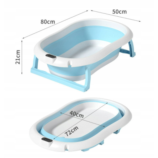 Vaniță pentru copii Ariel, pliabilă, de culoare albastră, cu leagăn și termometru.