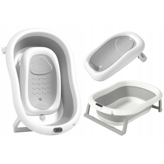 Cădiță pliabilă pentru copii Ariel cu suport, stativ și termometru, gri