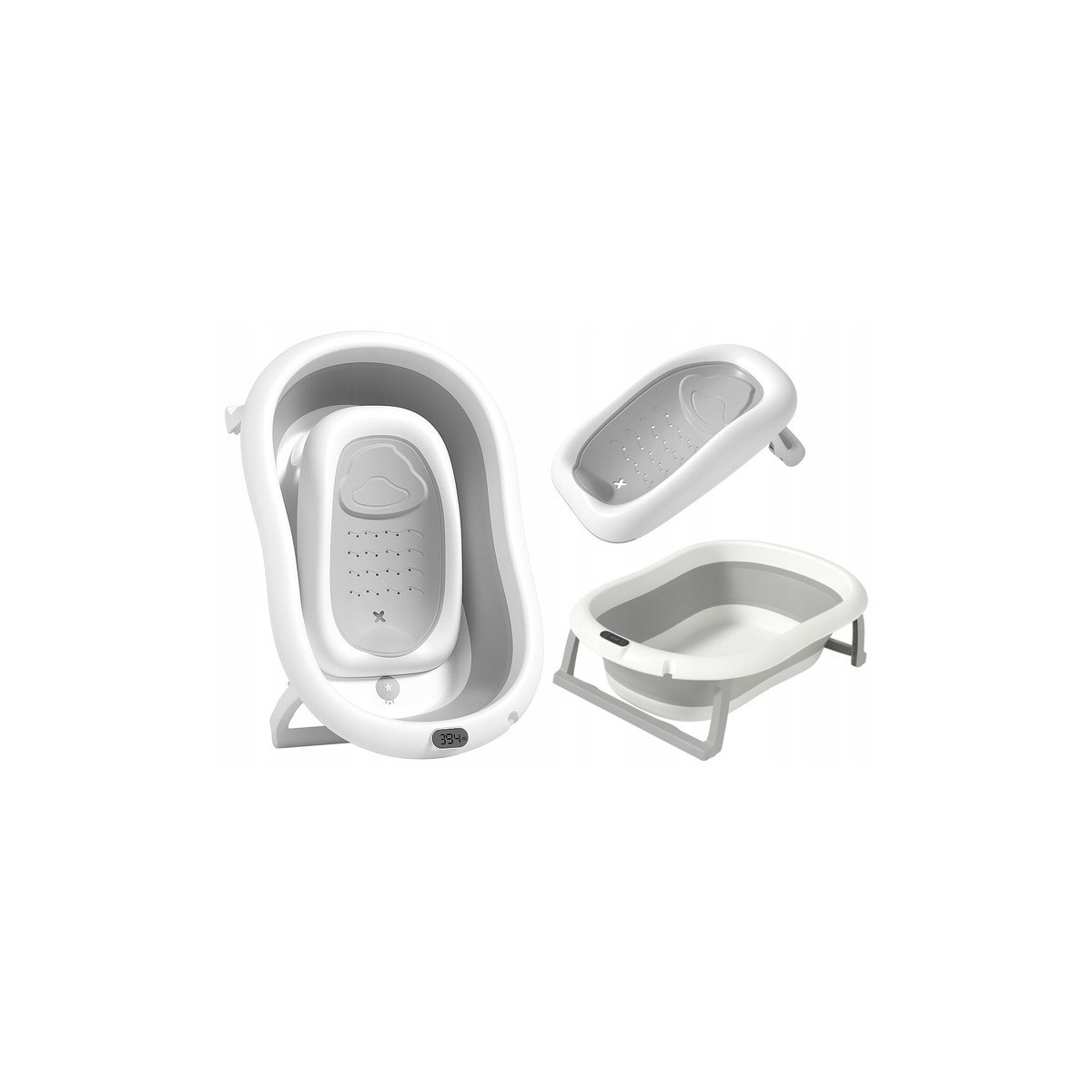 Cădiță pliabilă pentru copii Ariel cu suport, stativ și termometru, gri