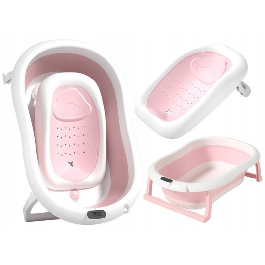 Cadațea roz roz pliabilă pentru copii Ariel cu suport, leagăn și termometru