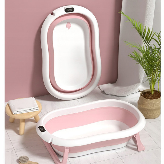 Cadațea roz roz pliabilă pentru copii Ariel cu suport, leagăn și termometru