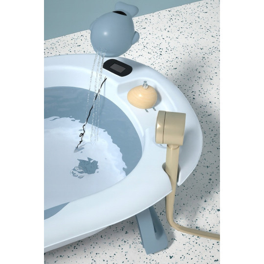 Cada pliabilă pentru copii VAIANA, cu pernă, termometru și jucărie, culoare albastră