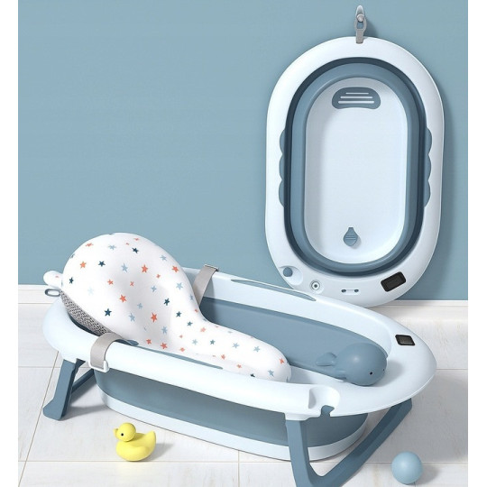 Cada pliabilă pentru copii VAIANA, cu pernă, termometru și jucărie, culoare albastră