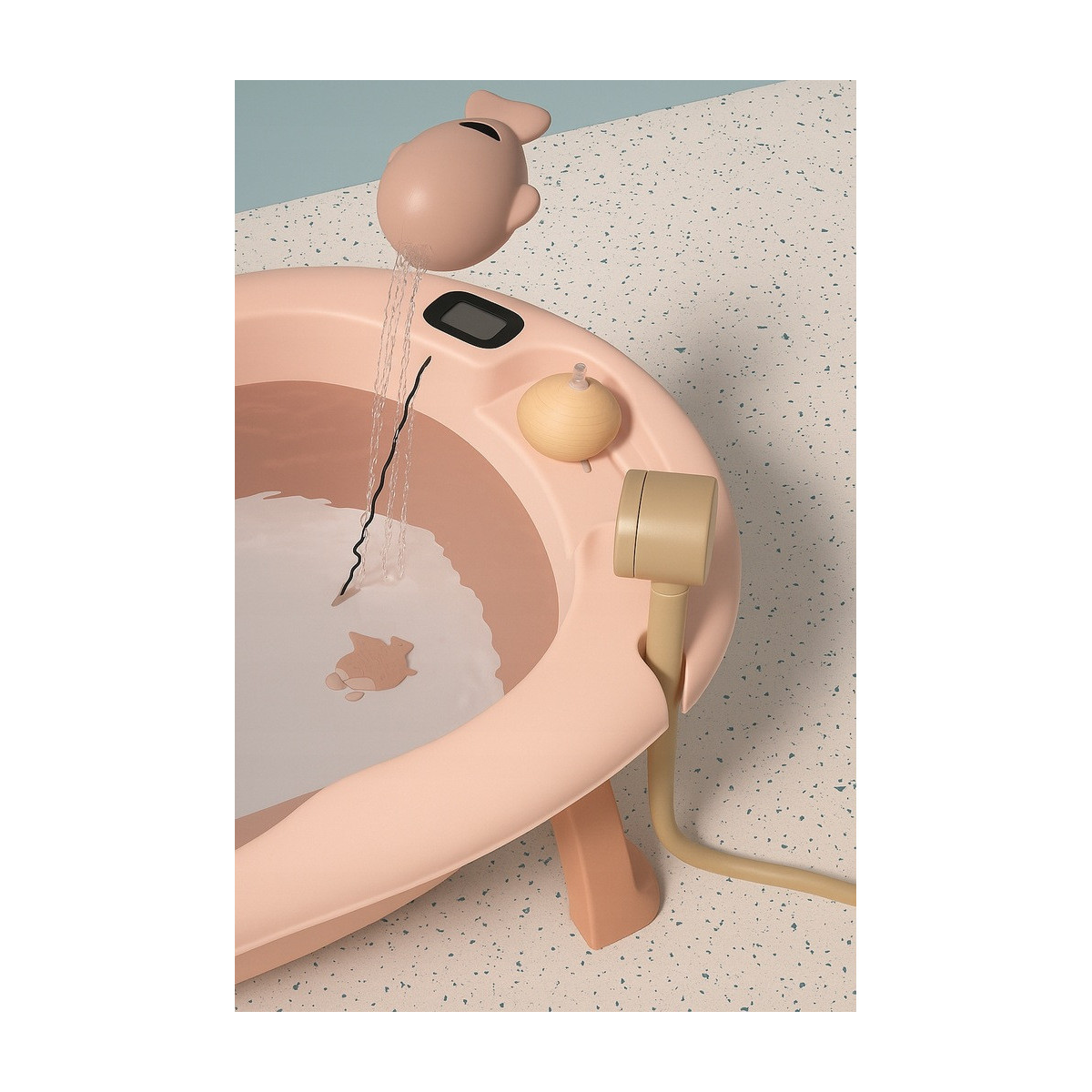 Culoare bej roz pal cu cadă pentru copii Vaiana, cu pernă, termometru și jucărie