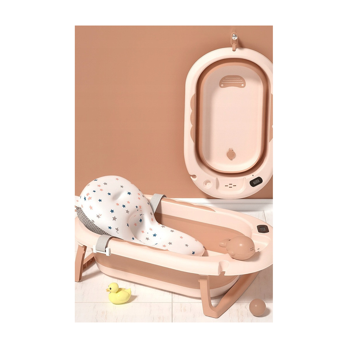Culoare bej roz pal cu cadă pentru copii Vaiana, cu pernă, termometru și jucărie