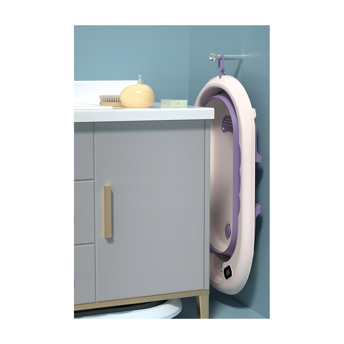 Cadă pentru copii Vaiana cu saltea și jucărie de culoare violetă