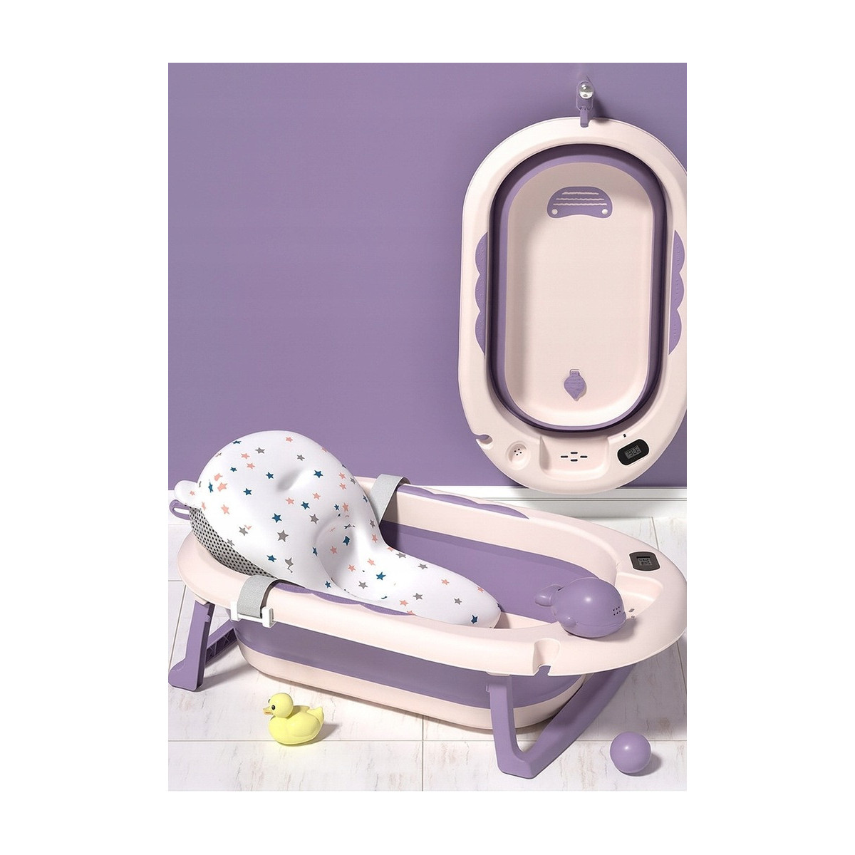 Cadă pentru copii Vaiana cu saltea și jucărie de culoare violetă