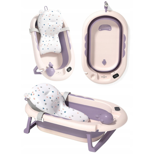 Cadă pentru copii Vaiana cu saltea și jucărie de culoare violetă