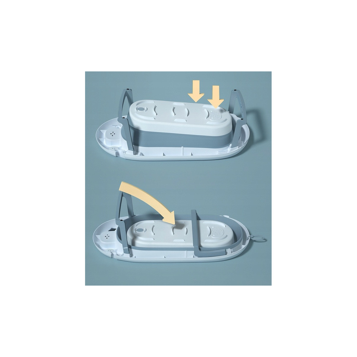 Basină pentru copii pliabilă cu suport, pernuță și jucărie de culoare albastră