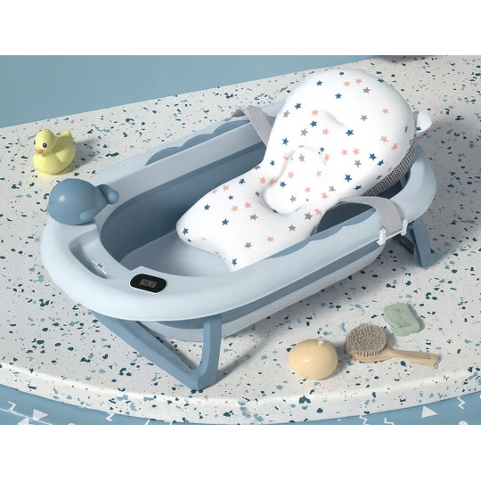 Basină pentru copii pliabilă cu suport, pernuță și jucărie de culoare albastră